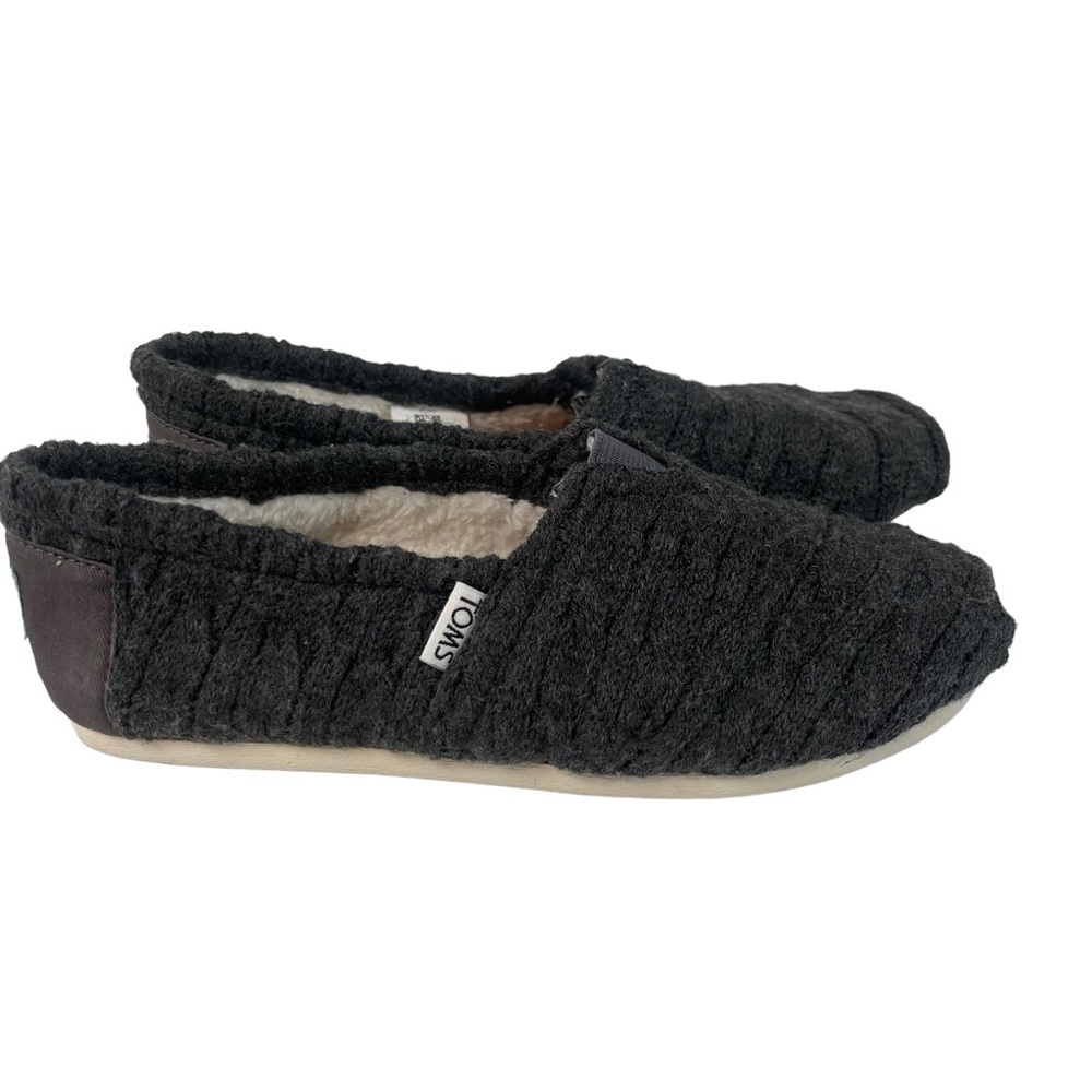 Toms Grey Knit Shearling Lined Flats Cable Slip-On Loafers Size 6.5 Cozy Shoes